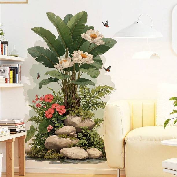KRTISCREATION 30 cm Tropical Water Lily Garden Wall Sticker Self Adhesive Sticker