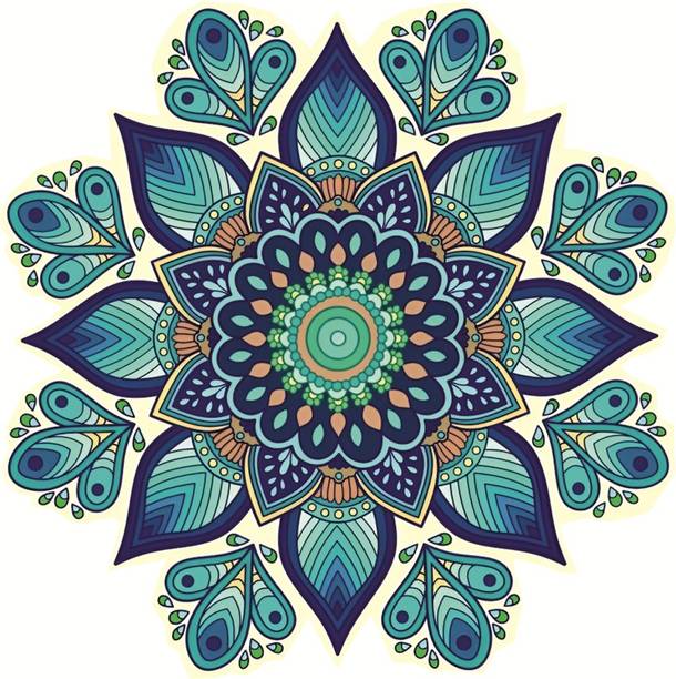 VinishaCrafts Blue Rangoli Wall Sticker For ,Office,Bedroom,Living Room (Size -30 Cm X 30 cm) Vinyl