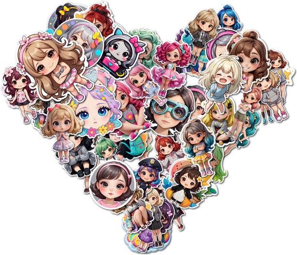 EXO DECOR 4.72 cm Pastel Cute Doll Character Vinyl Sticker Collection for Craft Reusable Sticker