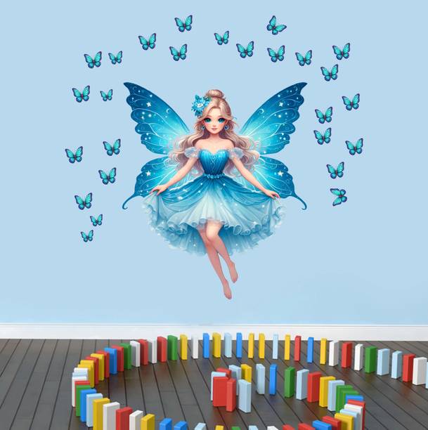 SAJAOHATKE 60 cm Blue Fairies and butterflies Self Adhesive Sticker