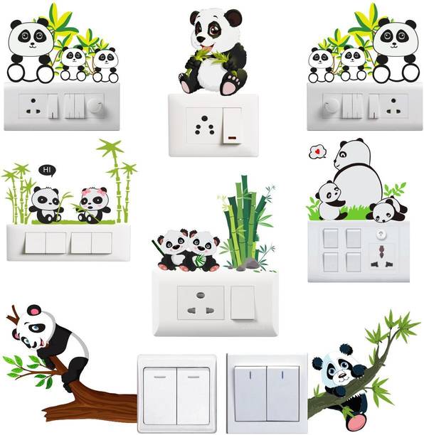 Saiii Designs 3 cm Cute Funny Panda Switch Board Sticker Set 8 Self Adhesive Sticker