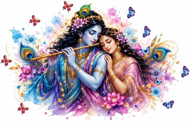cartdecor 40 cm Radha Krishna Wall Sticker Self Adhesive Sticker