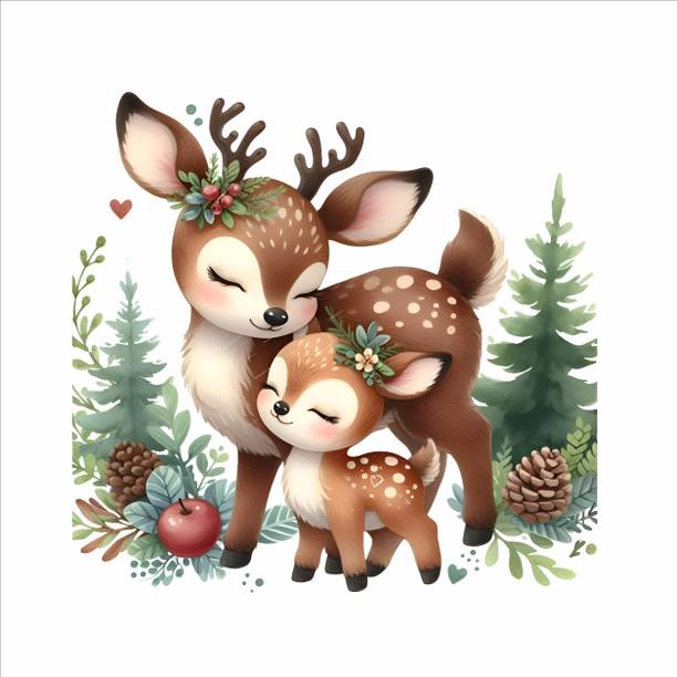 KatariyaAssosiat 76 cm Cute Deer Family Wall Sticker | (size-60X60 Cm) Removable Sticker