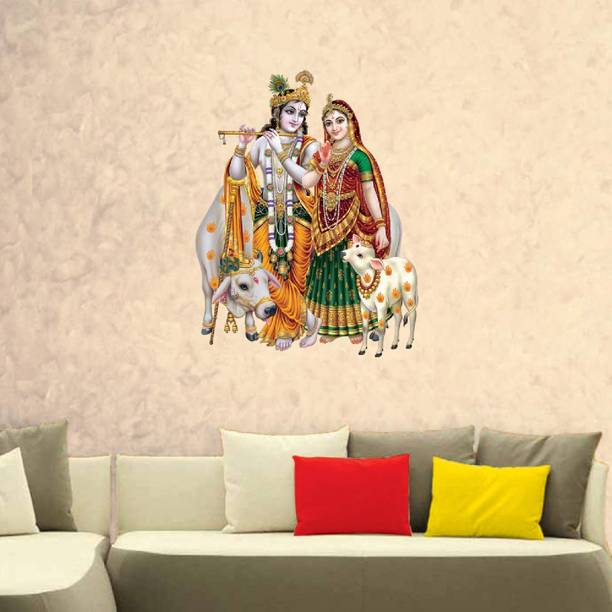 Riditcreation 50 cm Radha Krishna with Cow Self Adhesive Sticker