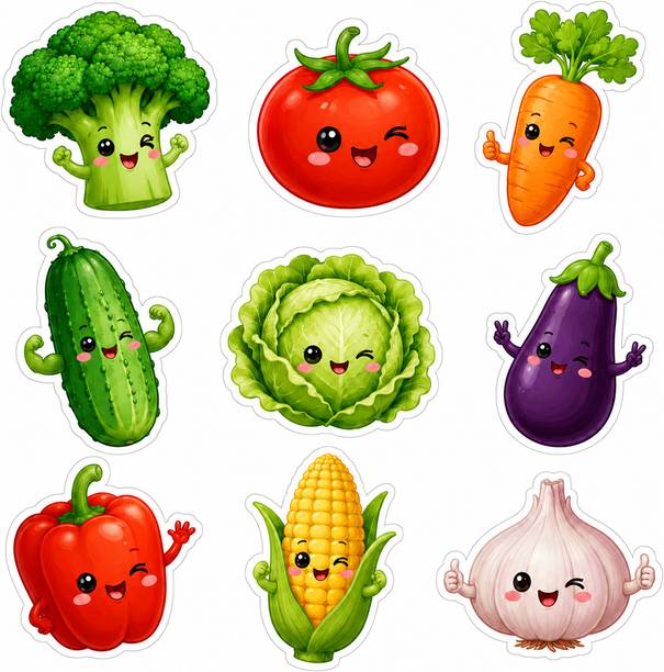 SMEEPS 3 inch Cute vegetables Expressions Vinyl Self Adhesive Sticker