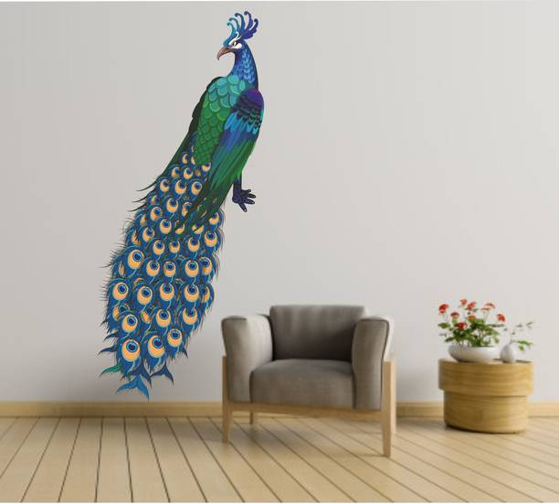 artisian inkwork 39 cm Beautiful "Peacock" Decorative Multicolor Wall Sticker Size -91cm x 39cm__sss136 Self Adhesive Sticker