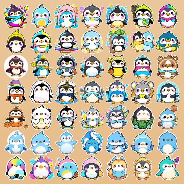 EXO DECOR 4.72 cm Cute Blue Penguin Stickers for Kids Scrapbook and DIY Decoration Reusable Sticker