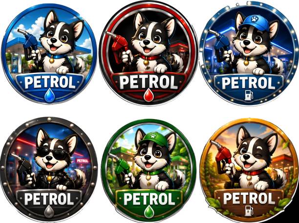 stickervilla 4 inch Cartoon Dog Petrol Tank Sticker 11 cm (6 cartoons) Removable Sticker