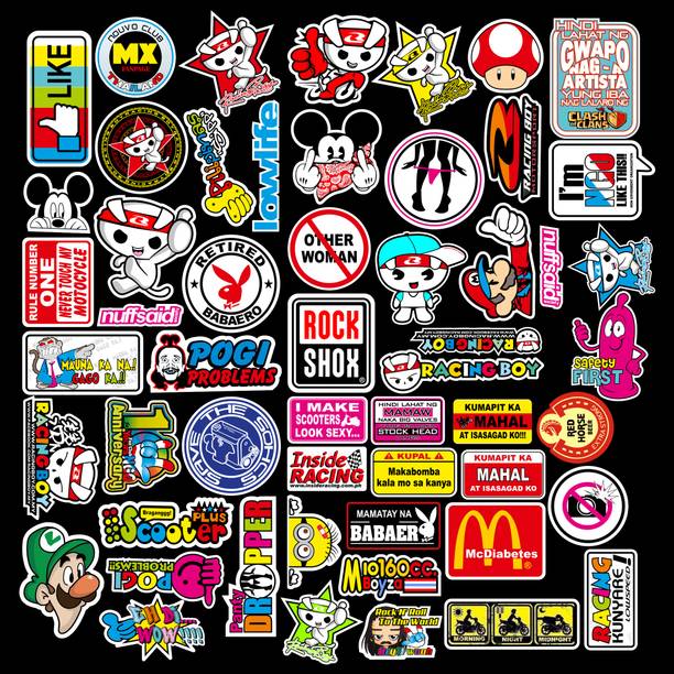 SoFFXia 17.62 cm Bike Lover Cartoon Stickers for Helmet, Scooter and Mobile Reusable Sticker