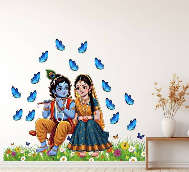 DecorAura 80 cm Radha Krishna Wall Sticker (80CM × 69CM) – Divine Love & Serenity Removable Sticker