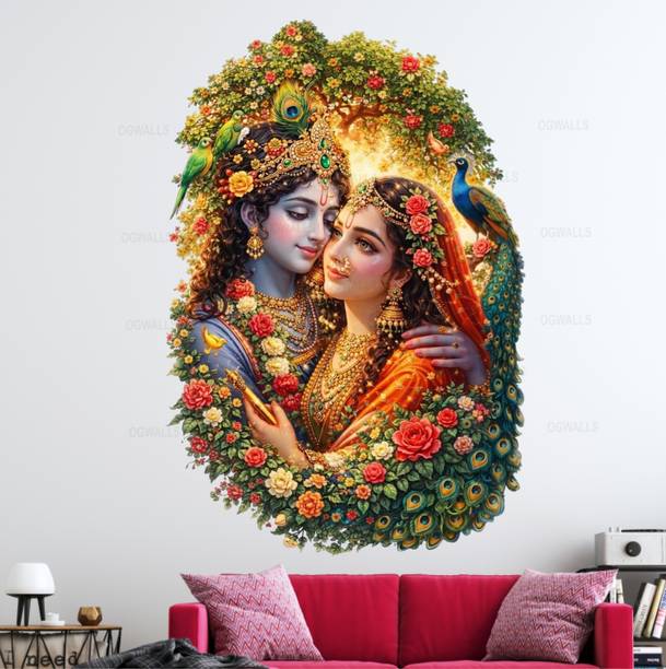 OGWalls 58 cm Radha Krishna Wall Sticker Big Size Wall Home Decoration Wall Decal Self Adhesive Sticker