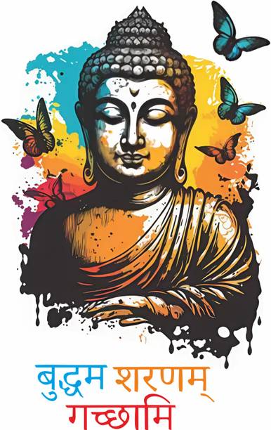 Happy Customise 50 cm Budha Buddham Sharanam Gachhami Wall Self Adhesive Sticker