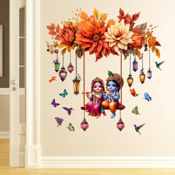 Krishna Sticker 65 cm Radha Krishna Seing Wall Sticker For Living Room Bedroom Kids room Self Adhesive Sticker