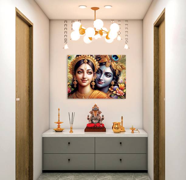 god & god's 16 inch 5D Krishna and Cute Radha Wall Sticker – Cute Krishna Decor Double-sided Sticker