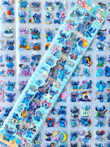LANLOY 38 cm Stitch Stickers Set for Kids | Waterproof PET Transparent & DIY Craft Stickers Removable Sticker