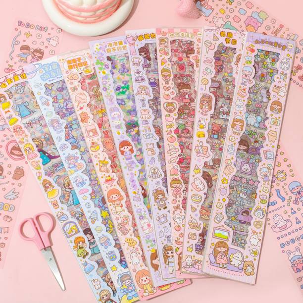 A R International 8 cm Cute Cartoon Theme Kawaii Stickers 20 PET Sheets for Journal, Project, Scrapbook Self Adhesive Sticker