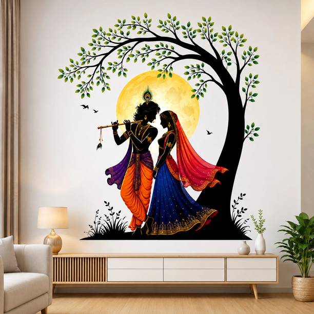 TheBlackstone 26 inch Radha Krishna Tree Wall Sticker Self Adhesive Sticker (Pack of 1) Self Adhesive Sticker
