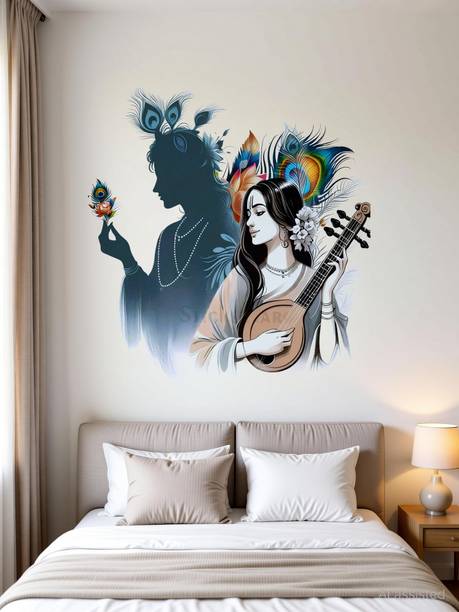 StickerYard 60 cm Radha Krishna Wall Sticker Big Size Room Walls Home Decor Self Adhesive Sticker