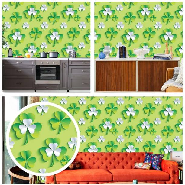 DeCorner 300 cm wallpaper for wall-SS |3D Green Leaf- wall sticker for living room Self Adhesive Sticker