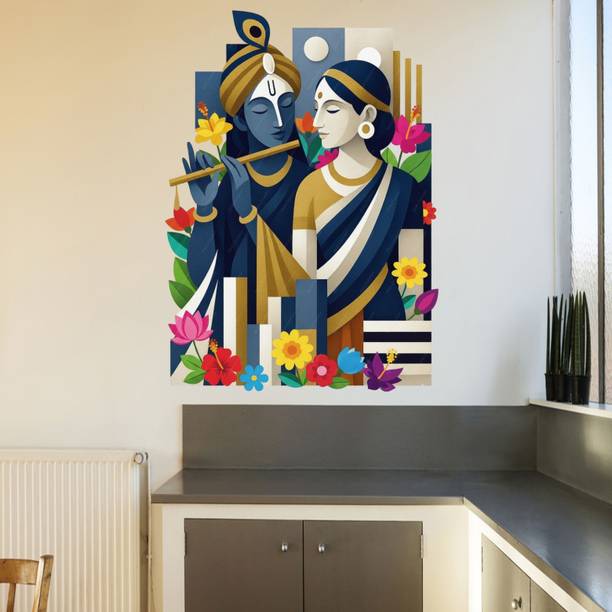 Riditcreation 58 cm Radha Krishna Wall Art Self Adhesive Sticker