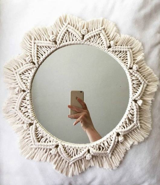 Aain Macrame luxurious Wall Mirror Steel, Cotton, Glass 30 cm Stirrer