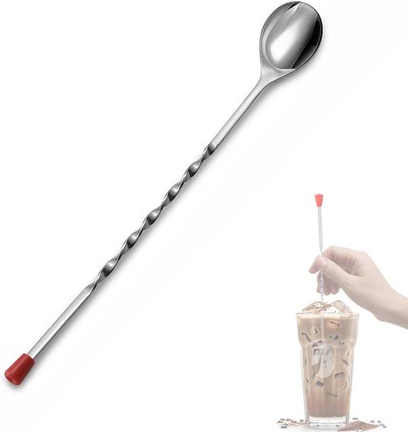 mapperz Bar Spoon Long Handle-Drink Stirrers Cocktail Teardrop & Red Knob Teaspoon Stainless Steel 28 cm Stirrer