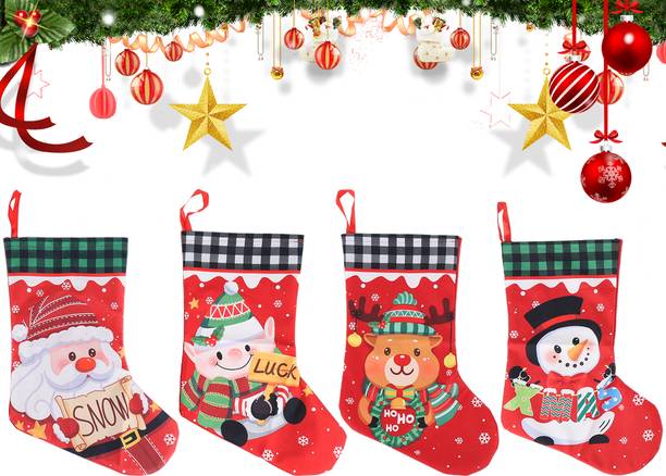 HASTHIP Set of 4 Christmas Stockings Large Fabric Holiday Decoration for Home Use Christmas Stocking