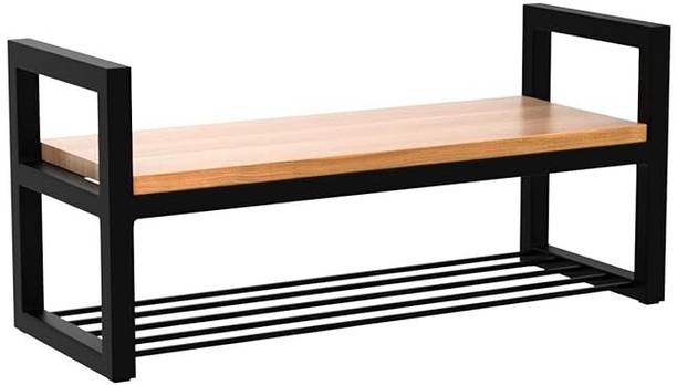 Indian Decor Metal Shoe Rack with Wooden Seat, Storage Bench 38426 (Black) Stool