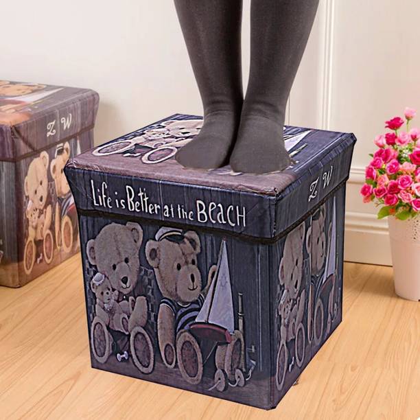 KUBER INDUSTRIES Cotton 1 Piece Foldable Cloth Storage Stool Seat Box (Multi) Stool