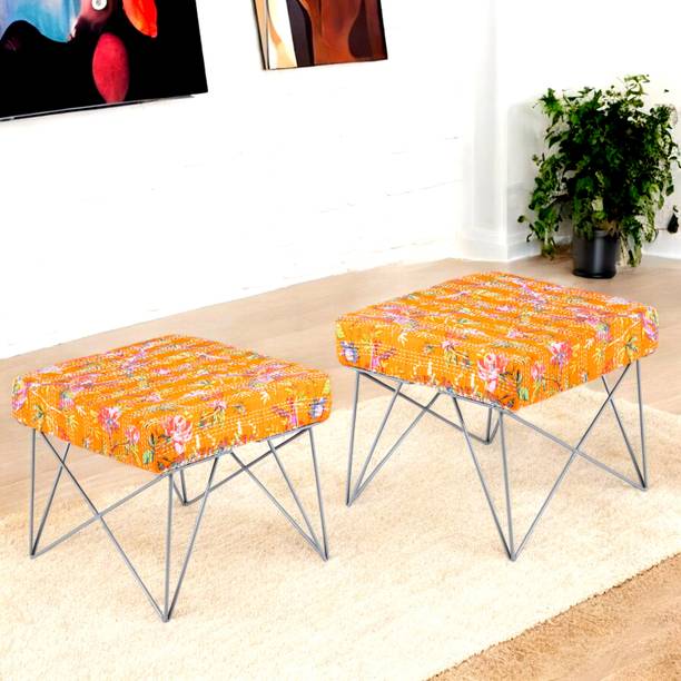 Ikiriya Asansol Sheesham Wood Mid Century Square Stool with Metal Legs Living & Bedroom Stool