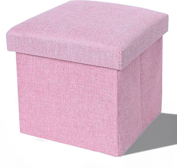PRIME PICK Hessian Storage Stool Gray – Multi-purpose Storage Stool With Cushion Seat Living & Bedroom Stool