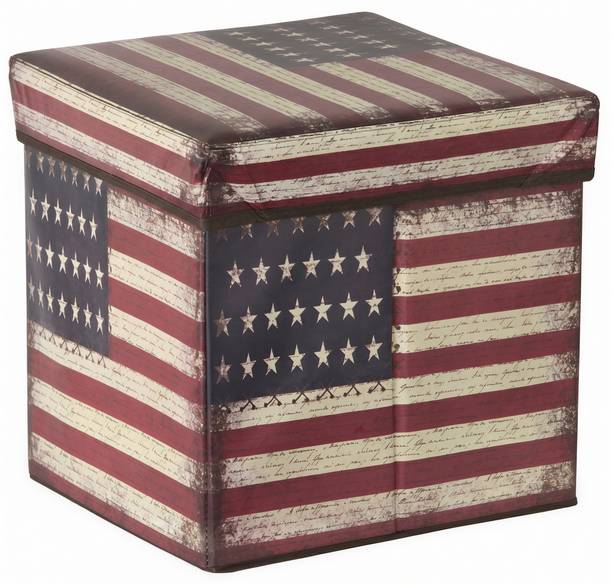 Storia Antique-Style USA Flag Sitting Storage Box (31x31x31)cm Living & Bedroom Stool