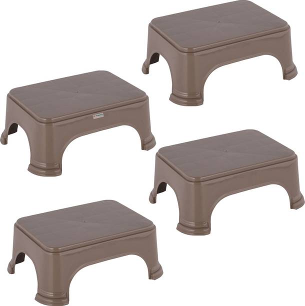 HOMESTIC Pack of 4 Durable Bathroom Stool for Bathing for Home | Plain - Brown Stool