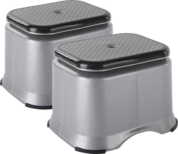 KUBER INDUSTRIES Pack of 2 Anti-Slip Bathroom Stool for Bathing | Check Ultra 10- Grey Stool