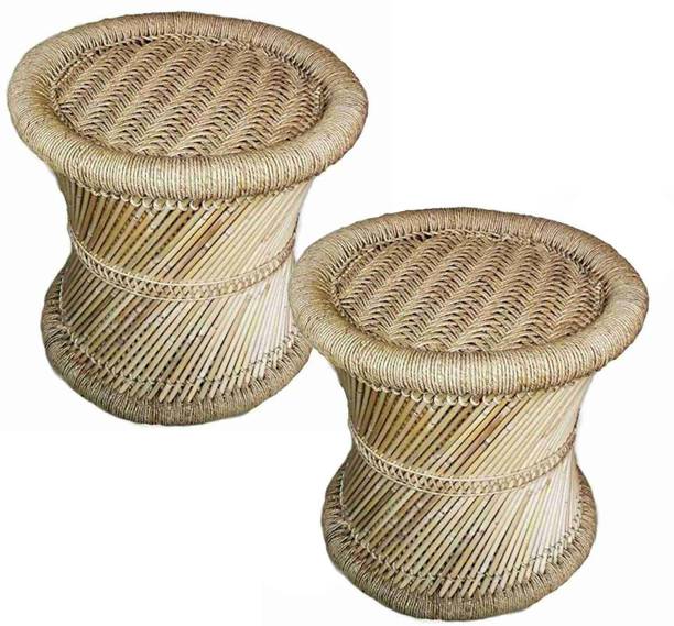 RCLV Handmade bamboo stool 14x14 with beige color set of-2 Outdoor & Cafeteria Stool