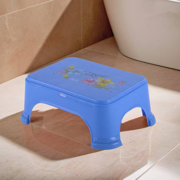 HOMESTIC Durable Bathroom Stool for Bathing for Home | Square Printed- Blue Stool