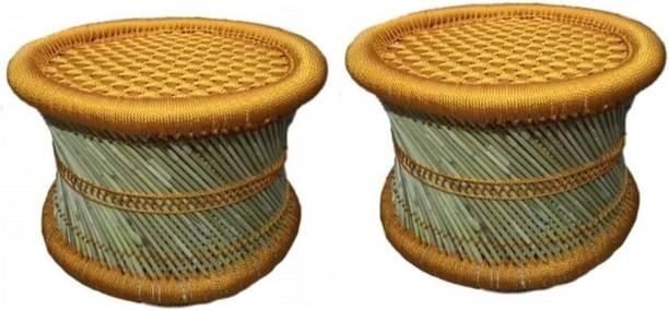 AJMERI MUDDA AND HANDICRAFTS Eco-Friendly Natural Bamboo Cane Bar Stool Mudda Chair Muddha Sitting Stool Living & Bedroom Stool