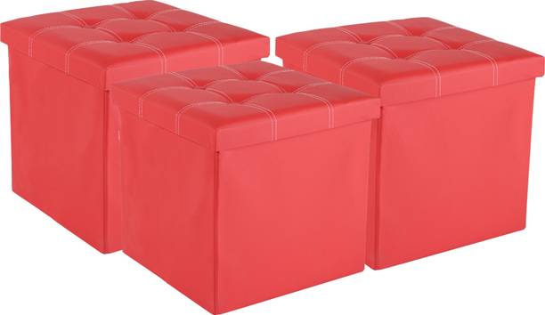 KUBER INDUSTRIES Pack of 3 Foldable Storage Stool For Living Room & Home | LJ-21-RD | Red Living & Bedroom Stool
