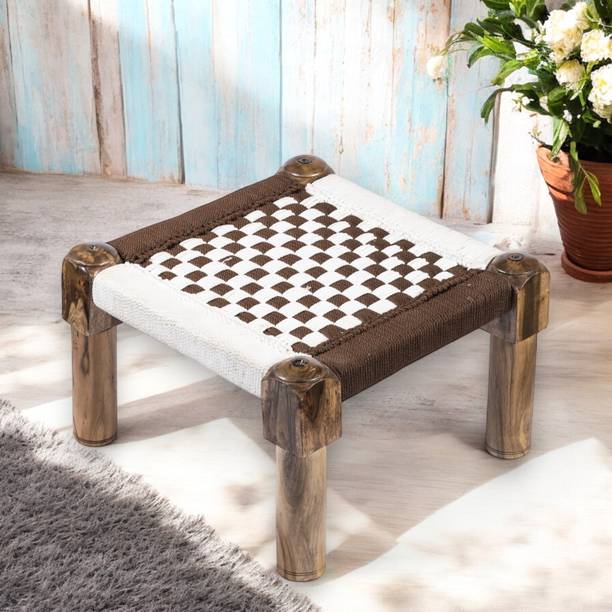 Ikiriya Hamilton Solid Wood Maachi Foot Stool Gleam Brown & White Canning Living & Bedroom Stool