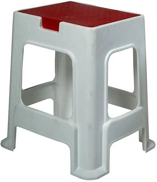 Supreme MILKY WHITE/RED PLASTIC STOOL FOR HOME/OFFICE/GARDEN Outdoor & Cafeteria Stool