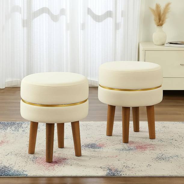 FRIENDS LIFE Ottoman Pouffes Stool for Living Room Sitting Furniture Wooden Puffy, Off White Living & Bedroom Stool