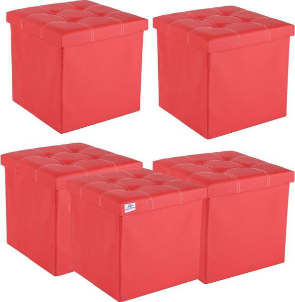 Heart Home Pack of 5 Foldable Storage Stool For Living Room & Home | LJ-21-RD | Red Living & Bedroom Stool