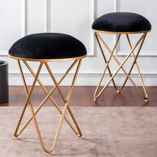 nestroots Ottoman Stool Set of 2 for Seating Living Room with Metallic Legs Ottoman Sofa Side Cushion Stool Table Home House Décor Furniture (Black ) Living & Bedroom Stool
