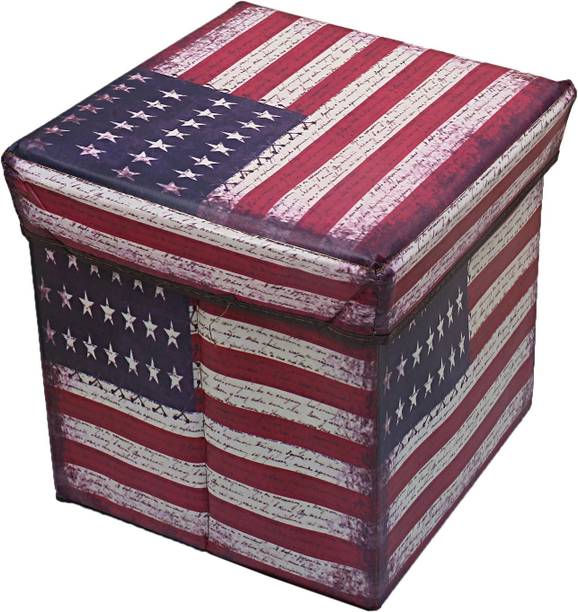 KUBER INDUSTRIES American flag Cotton 1 Piece Foldable Cloth Storage Stool Seat Box (Multi) Stool