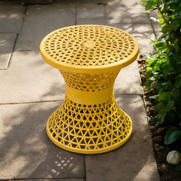 HOMESTIC Plastic Mesh Damroo Seating Stool|Both Sided Stool for Guestroom|Yellow Stool