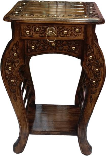 Smarts collection Handmade Wooden Floral Carved With Drower Stool for Living & Bedroom Stool