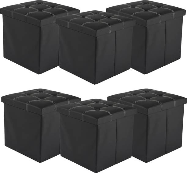 KUBER INDUSTRIES Pack of 6 Foldable Storage Stool For Living Room & Home | LJ-21-BLK | Black Living & Bedroom Stool