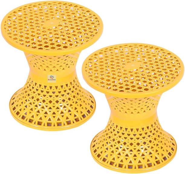 Heart Home Plastic Mesh Damroo Seating Stool|Both Sided Stool for Guestroom|Packof 2|Yellow Stool