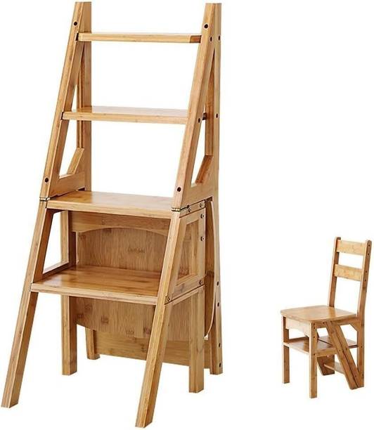 Mahoksha Multifunctional Wooden Folding Library 3 Step Stool for Home Stool