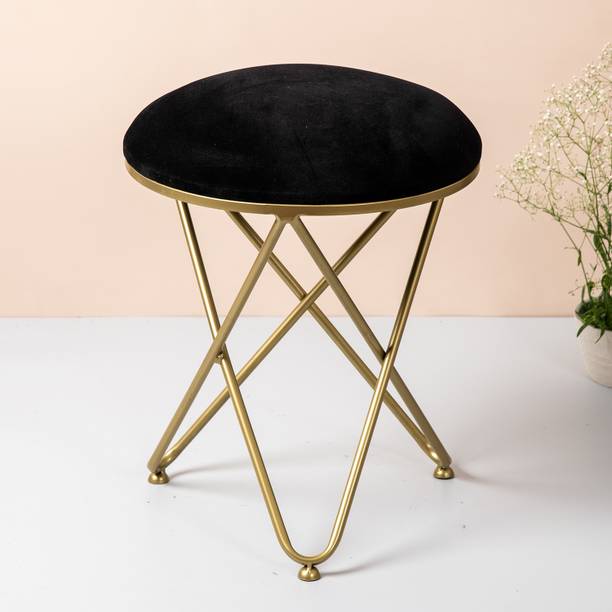 nestroots Stool for Living Room with Metallic Legs Ottoman Sofa Side Cushion Stool Table Home House Décor Furniture (Black) Living & Bedroom Stool